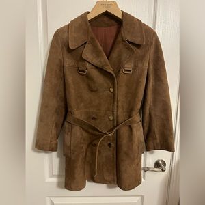 Vintage 70’s Brown Genuine Leather Suede Jacket Gold Buttons Medium